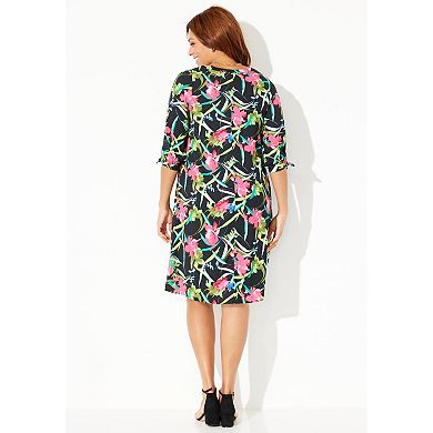 Catherines Women's Plus Size Tie-Sleeve Café Dress