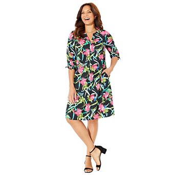 Catherines Women's Plus Size Tie-Sleeve Café Dress