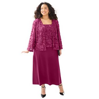 Catherines Women's Plus Size Petite Embroidered Jacket Dress