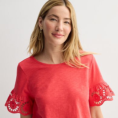 Women's Sonoma Goods For Life® Eyelet Flutter Short Sleeve Tee