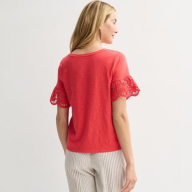 Women's Sonoma Goods For Life® Eyelet Flutter Short Sleeve Tee