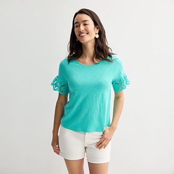 Women's Sonoma Goods For Life® Eyelet Flutter Short Sleeve Tee