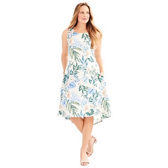 Catherines Women's Plus Size Petite A-Line Linen Blend High-Low Dress