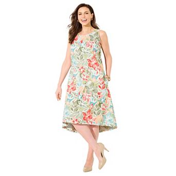 Catherines Women's Plus Size Petite A-Line Linen Blend High-Low Dress