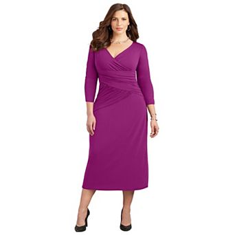 Catherines Women's Plus Size Petite Curvy Collection Draped Midi Dress