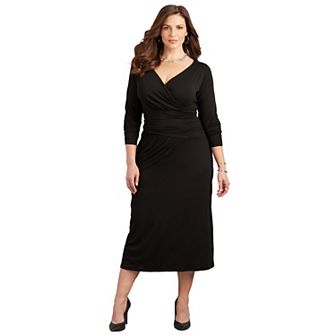 Catherines Women's Plus Size Petite Curvy Collection Draped Midi Dress