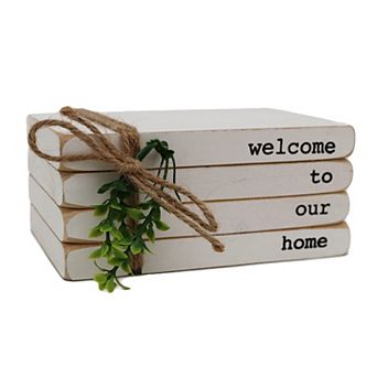 Parisloft Decorative Wooden Books - Welcome to Our Home, Whitewashed