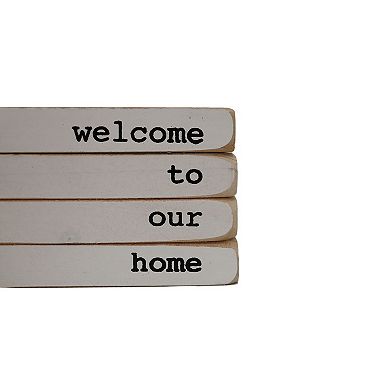 Parisloft Decorative Wooden Books - Welcome to Our Home, Whitewashed