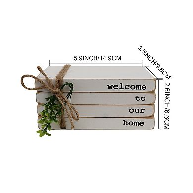 Parisloft Decorative Wooden Books - Welcome to Our Home, Whitewashed