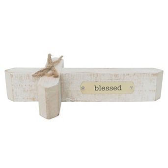 Parisloft Blessed White Washed Wood Cross Tabletop Decor, Farmhouse Decor, 10" W x 5.875" D x 2" H
