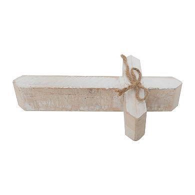Parisloft Blessed White Washed Wood Cross Tabletop Decor, Farmhouse Decor, 10" W x 5.875" D x 2" H
