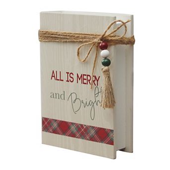 Parisloft All Is Merry and Bright Decorative Faux Wood Book Christmas Decor - 4.5"W x 6.5"H