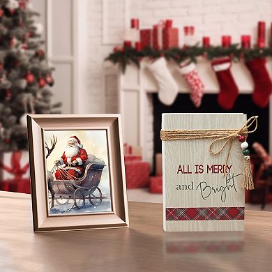 Parisloft All Is Merry and Bright Decorative Faux Wood Book Christmas Decor - 4.5"W x 6.5"H