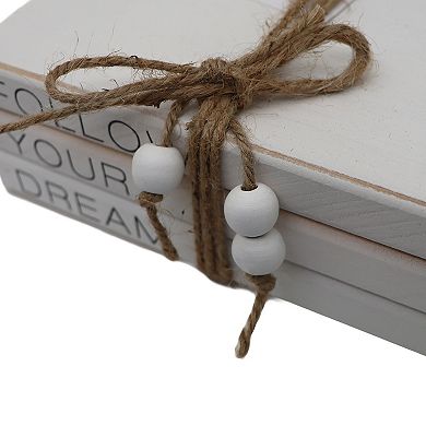 Parisloft Decorative White Wood Stacked Books - Follow Your Dream, 3.1"H