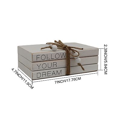 Parisloft Decorative White Wood Stacked Books - Follow Your Dream, 3.1"H