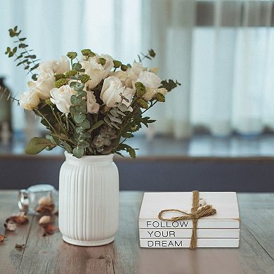 Parisloft Decorative White Wood Stacked Books - Follow Your Dream, 3.1"H