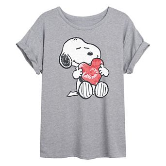 Juniors' Peanuts Snoopy With Heart Oversized Tee