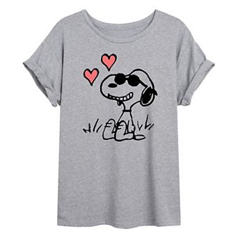 Juniors' Peanuts Snoopy Hearts Oversized Tee