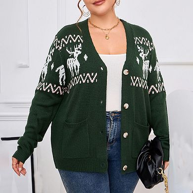 Women's Plus Size Ugly Christmas Cardigan Long Sleeve Holiday Sweaters with Cute Patterns