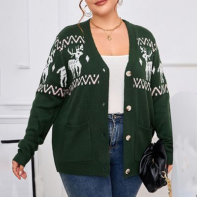 Women's Plus Size Ugly Christmas Cardigan Long Sleeve Holiday