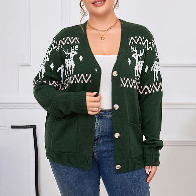 Women's Plus Size Ugly Christmas Cardigan Long Sleeve Holiday Sweaters with Cute Patterns