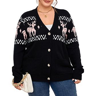 Women's Plus Size Ugly Christmas Cardigan Long Sleeve Holiday Sweaters with Cute Patterns
