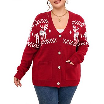 Women's Plus Size Ugly Christmas Cardigan Long Sleeve Holiday Sweaters with Cute Patterns