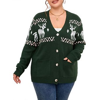 Women's Plus Size Ugly Christmas Cardigan Long Sleeve Holiday Sweaters with Cute Patterns