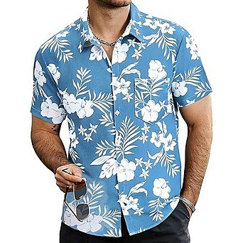 Men’s Summer Striped Button-Down Shirt Short Sleeve Vintage Beach Hawaiian