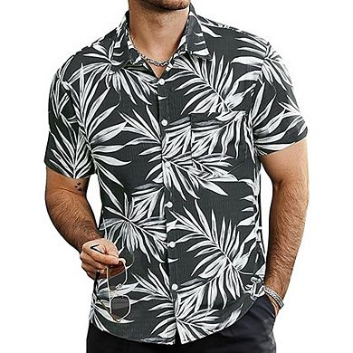 Men’s Summer Striped Button-Down Shirt Short Sleeve Vintage Beach Hawaiian