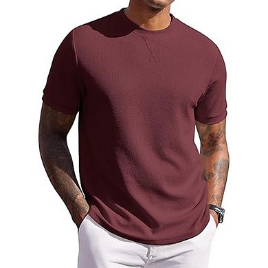 Men’s Waffle T-Shirt Short Sleeve Crew Neck Lightweight Casual Summer Tee