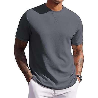 Men’s Waffle T-Shirt Short Sleeve Crew Neck Lightweight Casual Summer Tee