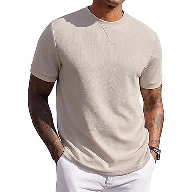 Men’s Waffle T-Shirt Short Sleeve Crew Neck Lightweight Casual Summer Tee