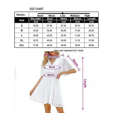 Women V Neck Short Dress Long Sleeve Flowy Casual SwissDot Ruffle Mini Babydoll Spring Summer