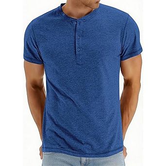 Men’s Henley Short Sleeve Shirt Casual Button-Top Lightweight Summer Tee