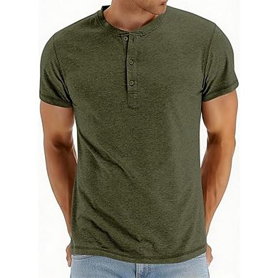 Men’s Henley Short Sleeve Shirt Casual Button-Top Lightweight Summer Tee