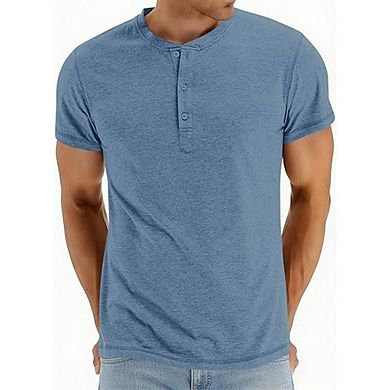 Men’s Henley Short Sleeve Shirt Casual Button-Top Lightweight Summer Tee