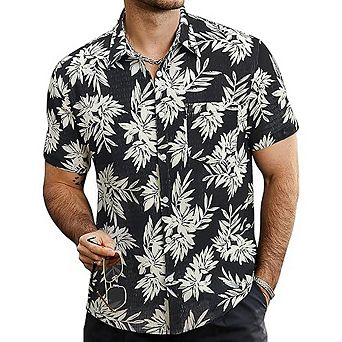 Men’s Summer Striped Button-Down Shirt Short Sleeve Vintage Beach Hawaiian
