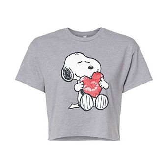 Juniors' Peanuts Snoopy With Heart Cropped Tee
