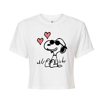 Juniors' Peanuts Snoopy Hearts Cropped Tee