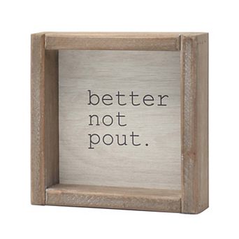 Parisloft Better Not Pout Rustic Wood Framed Square Christmas Tabletop Sign, 5.8"x5.8"
