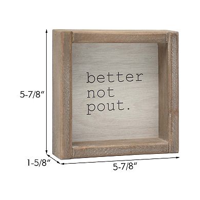 Parisloft Better Not Pout Rustic Wood Framed Square Christmas Tabletop Sign, 5.8"x5.8"