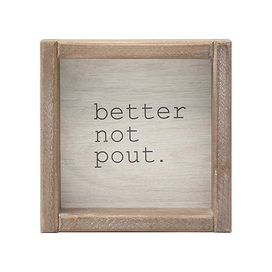 Parisloft Better Not Pout Rustic Wood Framed Square Christmas Tabletop Sign, 5.8"x5.8"