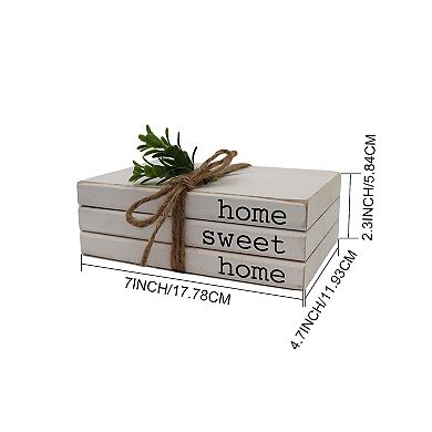 Parisloft Home Sweet Home Farmhouse Wood Book Decor, White, 4.75 x 3 x 7.125 inches