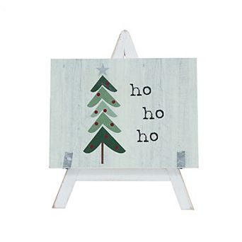 Parisloft Ho Ho Ho Wood Freestanding Sign with Wooden A-Framed Easel, Christmas Decor