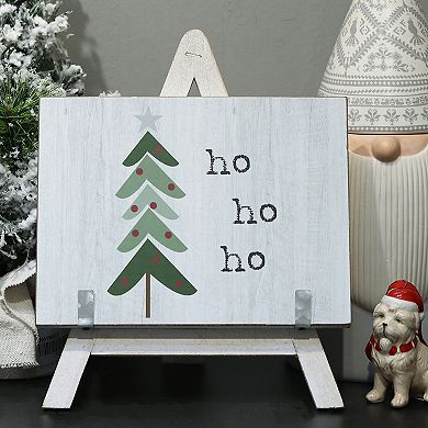 Parisloft Ho Ho Ho Wood Freestanding Sign with Wooden A-Framed Easel, Christmas Decor