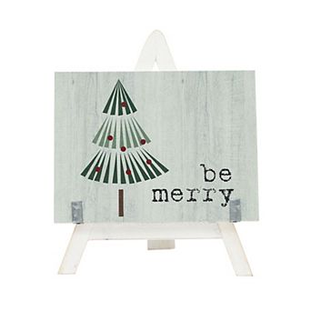 Parisloft Be Merry Wood Sign with Wooden A-Framed Easel, Farmhouse Christmas Tabletop Decor