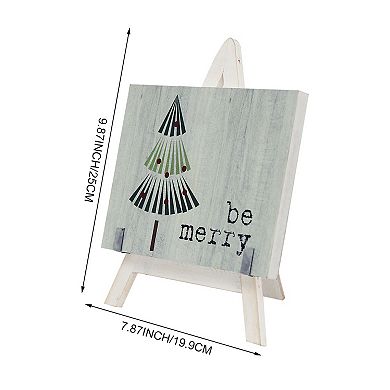 Parisloft Be Merry Wood Sign with Wooden A-Framed Easel, Farmhouse Christmas Tabletop Decor