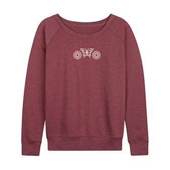 Women's Butterfly Flowers French Terry Long Sleeve Tee