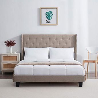 Nestl Wingback Diamond Upholstered Platform Bed Frames